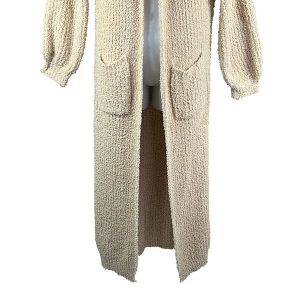 Hers & Mine Womens S Fuzzy Soft Long Maxi Beige Loose Knit Open Cardigan Pocket - Picture 4 of 15